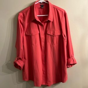 Eddie Bauer women’s blouse, size XL salmon color, long sleeve, 2 front p…